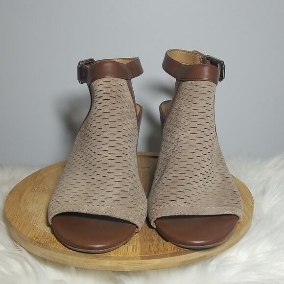 Franco Sarto Martha Suede Wedge Peeptoe Sandal - Picture 1 of 6